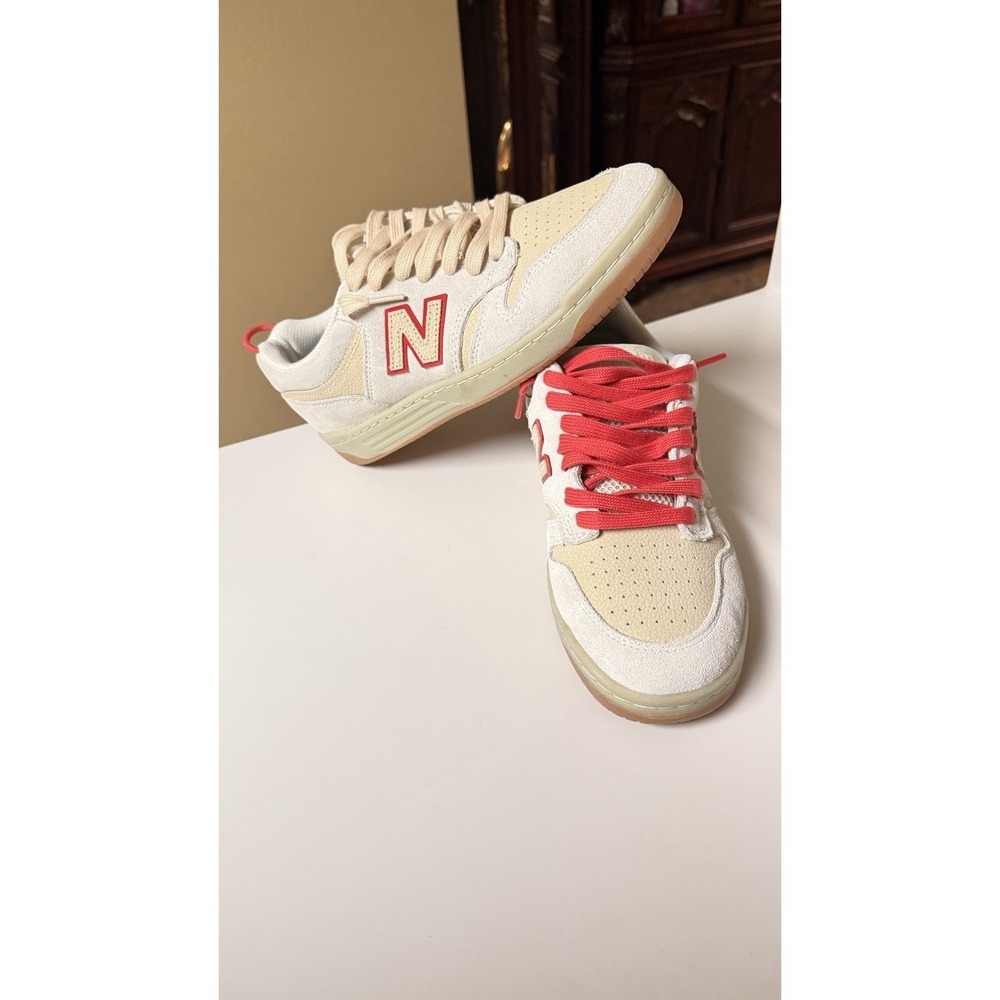 New Balance Numeric NM480 Cream Red Suede Gum Sole Skate Shoes Womens 10